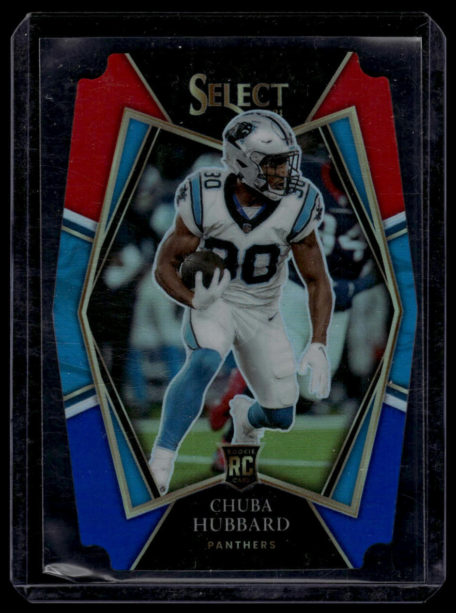 2021 Panini Select #176 Chuba Hubbard Red and Blue Prizm Die Cut RC
