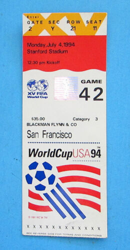 1994 FIFA San Francisco Game 42 World Cup Ticket - Brazil vs United States