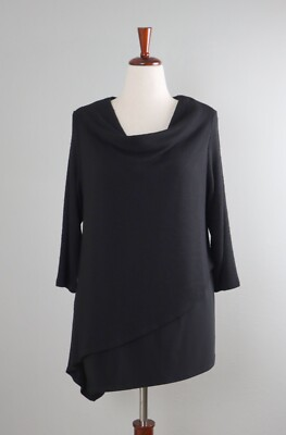 #ad SYMPLI $123 Mixed Slinky Stretch Soft Ribbed Draped Asymmetric Tunic Top Size 12 $24.99