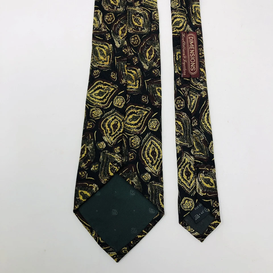尺寸精细布工 58 英寸领带黑色抽象叶子 3.5 英寸丝绸领带意大利 — 第 4/4 张图片
