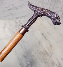 Wooden Walking Stick  Antique-Vintage Bronze Wolf Handle  Elegant Cane Gift