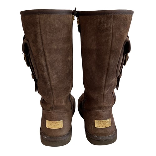 UGG Retro Cargo boots US womens 6 brown shearling mid calf tall striped buckle - Picture 5 of 16