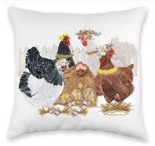 Chicken Floral Throw Pillow, Decorative Cushion, Cute Country Accent Pillow, Spr