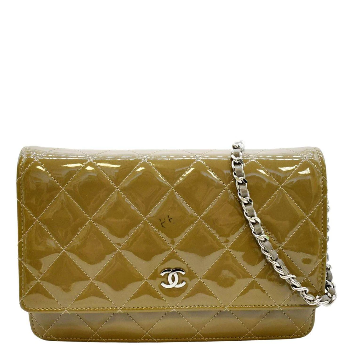 Sold at Auction: Chanel Beige/Black Bar Quilted Patent East West Flap Bag