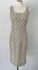 OSCAR DE LA RENTA Ivory Gold Metallic Knit Sleeveless Sheath Dress, 6, Small