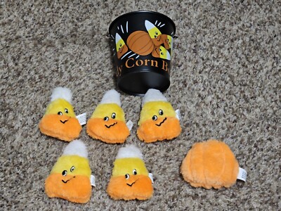 NWT Halloween Fall Candy Corn Bowling Plush Candy Corn & Pumpkin Decorative Tin 