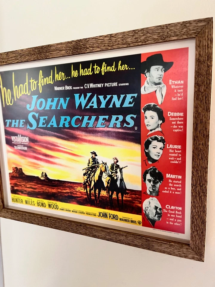 JOHN WAYNE - The Searchers 56  Lobby Card- Beautiful Museum Framed Oak Shadowbox - Image 2 of 4