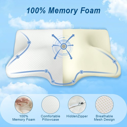 Cervical Neck Pillow Ergonomic Memory Foam Orthopedic Pain Relief Neck Support - Picture 3 of 15