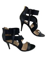 Nine West Black Stretchy Straps 4" Stiletto Ankle Zip Heels Woman’s Size 9.5
