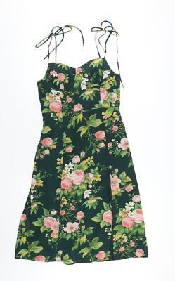 Commense Damen grün geblümt Polyester A-Linie Größe L Herzausschnitt Reißverschluss