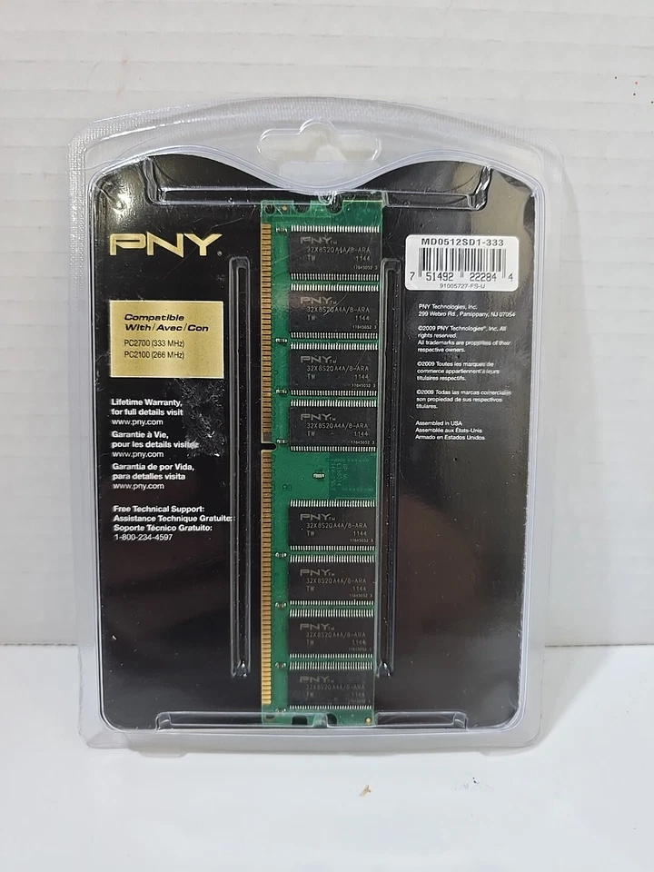 NIP  • PNY 512MB Memory Card Desktop MD0512SD1 DDR PC2700 333MHZ - Image 2 of 4