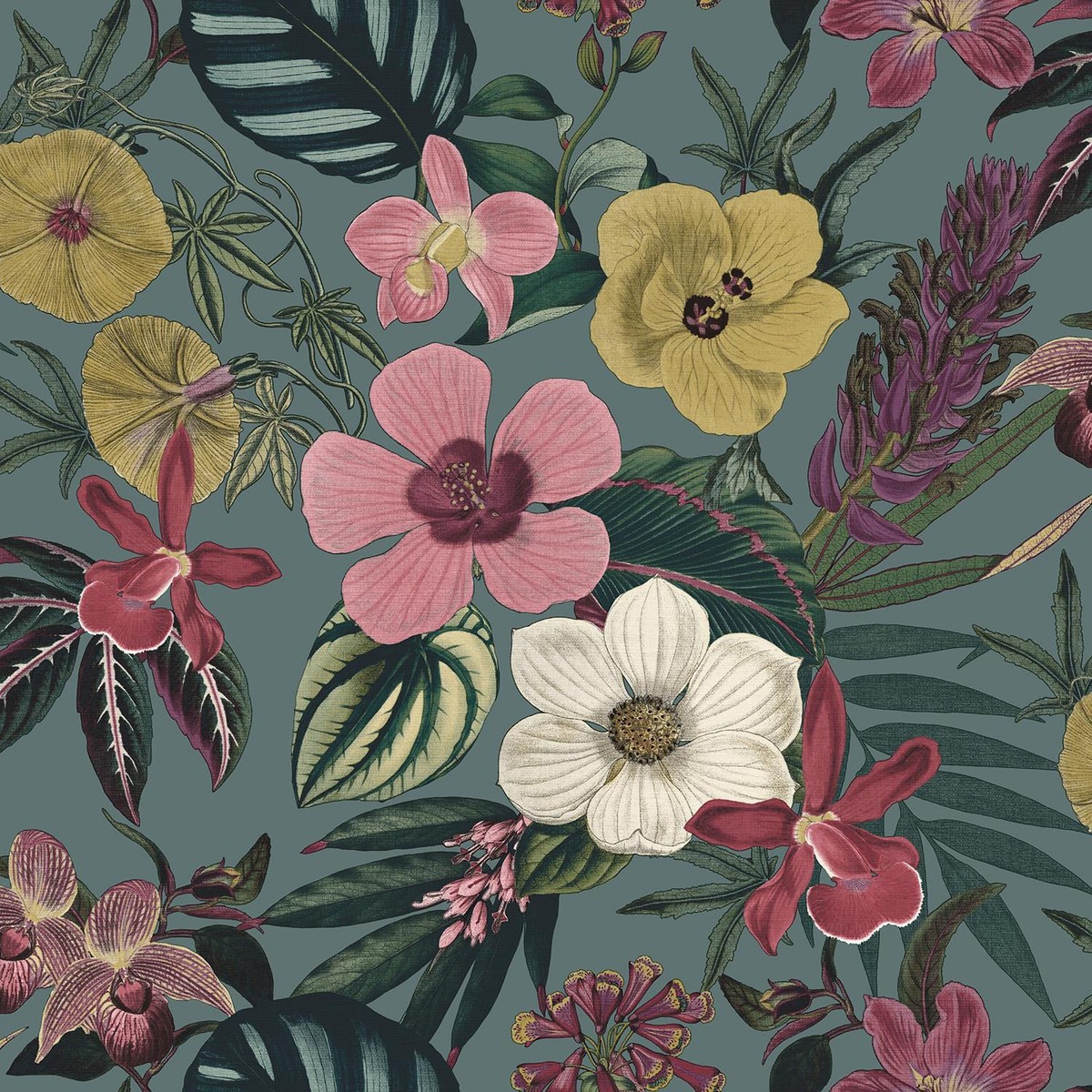 Rasch Floral Leaf Teal Wallpaper Naturistic Botanical Flowers