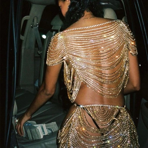 Lencería Hombro Cadena y Vestido Sujetador Correa Collar Conjunto Sexy Bikini Joyería Foto 2 de 4