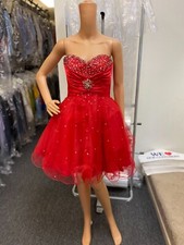 Red Beaded Gown, Mori Lee, Mini Dress, Size 7, Strapless, preowned