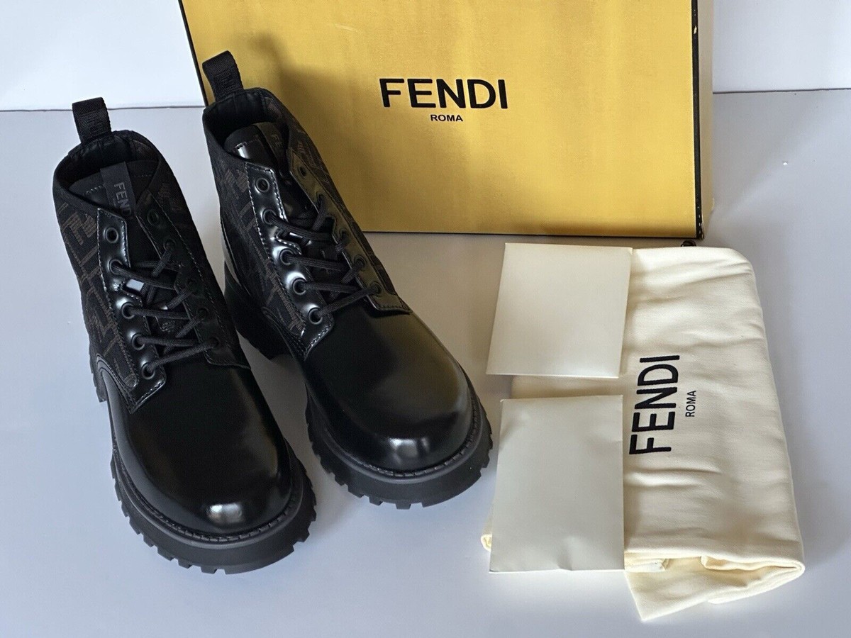 Fendi FF Black Calf Calf Leather Ankle Boots 11 US (44 Euro 