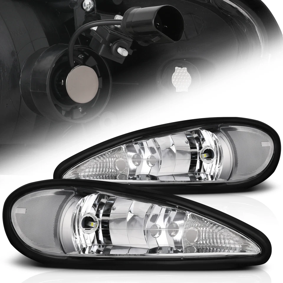 LH+RH Pair Chrome Clear Headlight+6000K LED Bulb for 1999-2005 Pontiac Grand Am - Image 2 of 4