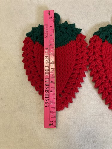 Vibrant Red Crocheted Strawberry Hot Pads Potholders - Picture 6 of 8