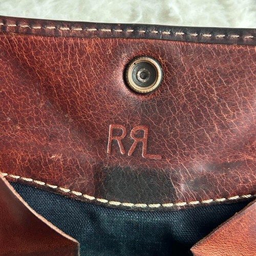 RRL RALPH LAUREN Hombre Monedero Cuero Concho Botón Marrón Sólido Informal USADO - Imagen 10 de 12