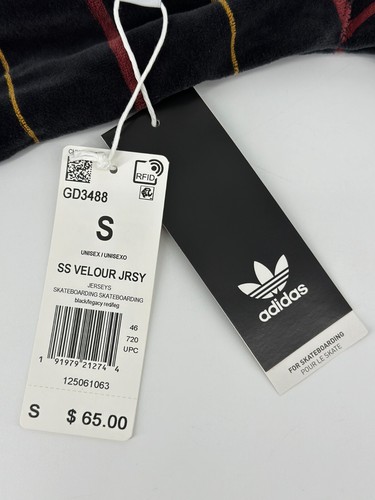 Adidas Jersey Unisex Small SS Velour Shirt Black Stripe Classic Trefoil GD3488 - Picture 10 of 19