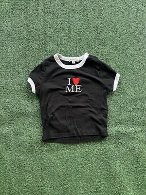 I Love Me Black Baby Tee Orange Kiss Size Small