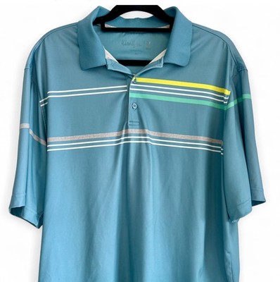 Walter Hagen XL Golf Polo Shirt Blue Striped Performance Dry-Fit Short Sleeve