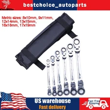180° Double Box End Flex Head Ratcheting Wrench Set Metric 8-19 Pouch W/ Bag 6PC
