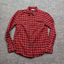 LL Bean Signature Flannel Shirt Womens 8 Red Black Plaid Long Sleeve Button Up