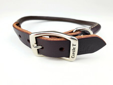 CIRCLE T 18" Brown Prem Leather DOG COLLAR Latigo Rolled HeavyDuty Made in USA