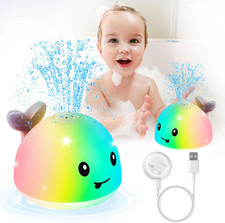 Whale Bath Toy Sprinkler with Charging Dock, Light up Bath Toys for Babies 6-12-