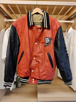 VINTAGE BRONX SURVIVORS JACKE MEDIUM ROT LEDER BASEBALL VARSITY BOMBER MANTEL