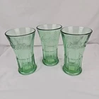 3 Vintage 1980s Coca Cola Glasses Libbey Green Flared 16 Oz Tumblers Heavy Thick