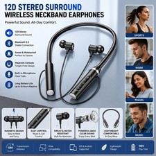 Wireless Bluetooth Neckband Earbuds Sports Headphones Magnetic Waterproof Mic