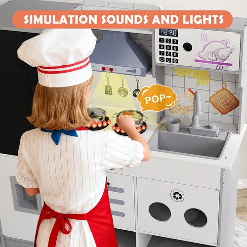 Nuovo set cucina finto gioco bambini lavello con acqua corrente, suono, luce, lavagna - Foto 7 di 20