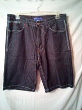 Vintage Y2K ENYCE Dark Denim Shorts Mens 36 Baggy Embroidered Skate 14" Inseam Q