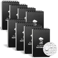 Waterproof Notebook, 8 Pack Top-Spiral Pocket Notepad, 3" x 5" Weatherproof Note