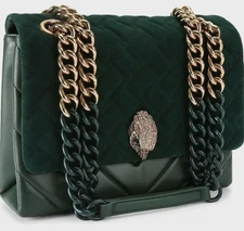 Kurt Geiger Large Kensington Quilted Dark Green Suede Leather Shoulder Bag