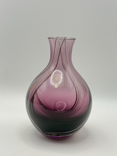 Caithness Scotland Purple Art Glass Bud Vase Handmade Swirl Design