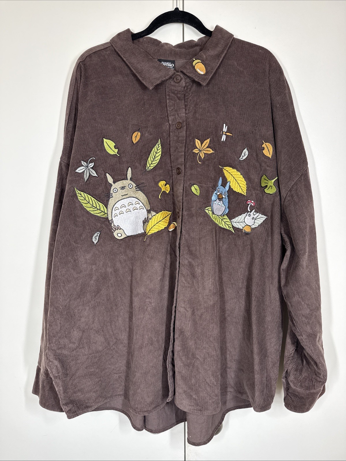 Totoro Shirt Shacket Corduroy Womens Sz 4XL Embroidered My Neighbor Her Universe