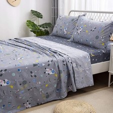 Queen Size Sheets Set Boy Girl Cotton Gray Astronaut Bedding Sets Outer Space...