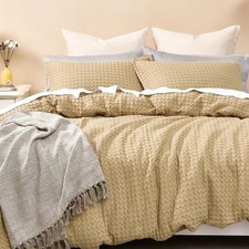 100 Cotton Waffle Duvet Cover Queen Ultra Soft Skin-Friendly Set for All Season