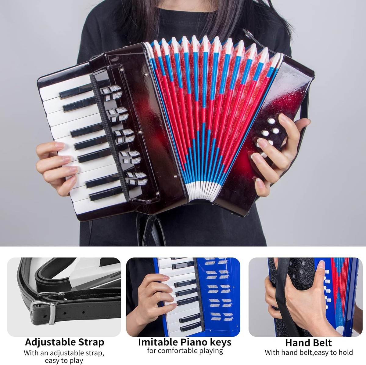 ako♡ Accordion, 17 Keys Piano Accordion for Kids Students 8 Bass 17-Key