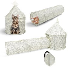 Collapsible Cat Tunnel Tube Tent with Hanging Balls for Indoor Play Rest