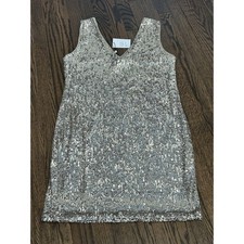 Generation Love Diane Sequined Mini Bodycon Dress Sleeveless V-Neck Pale Gold XL