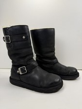 UGG Kensington Boots Women Sz 7 Shearling Buckles Leather Motorcycle Black 5678