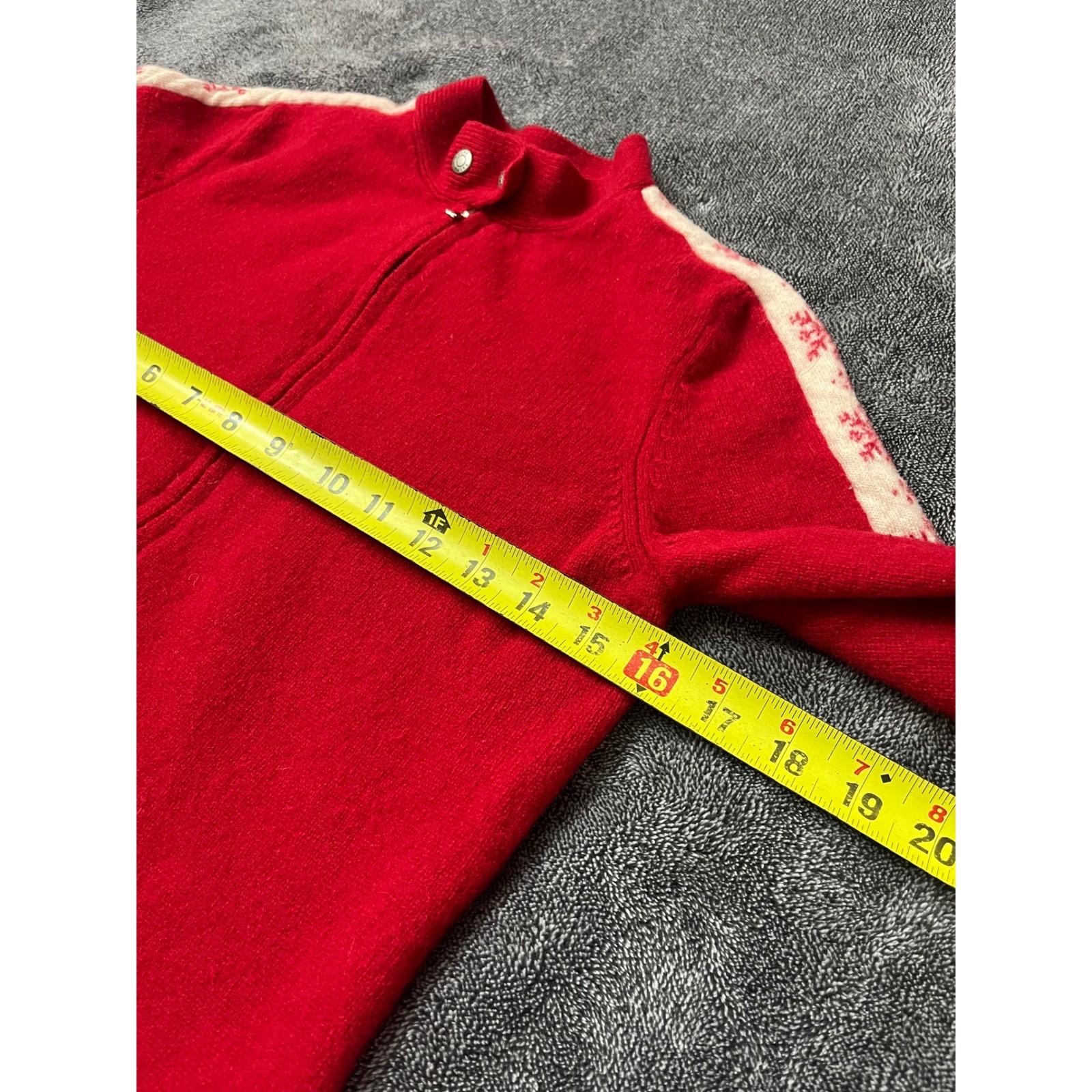 Vintage Ralph Lauren Red Lambswool Full Zip Snowflake Stripe Cardigan Sweater image 8