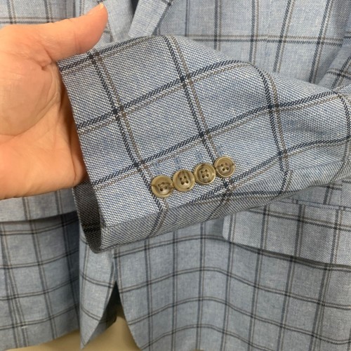 Stafford Classic Fit Linen Blend Blue Windowpane Blazer Size 46Reg - Picture 5 of 12