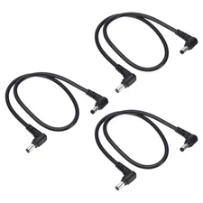 3 Pcs 2Ft Male to Male Plug 5.5 x 2.1mm 90 Degree DC Power Cable Black