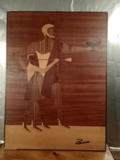 Vintage Marquetry Wooden Inlay Art Wall Plaque Artist Signed