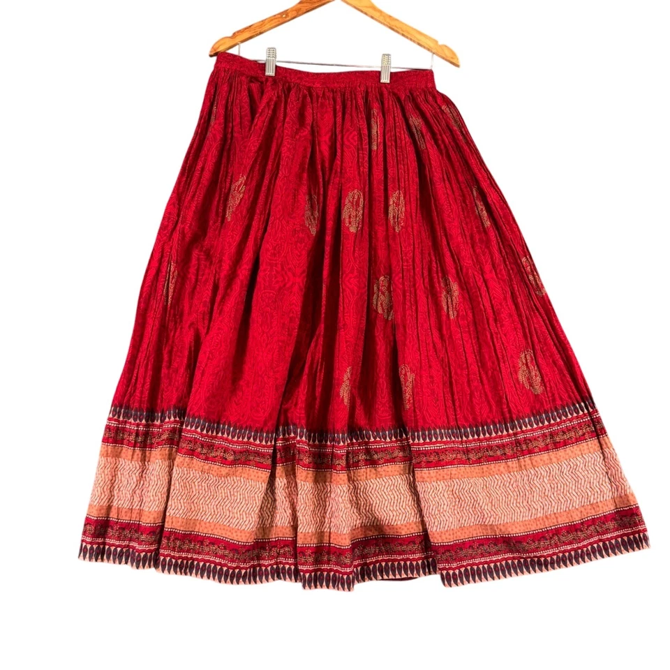 Vintage JM Collection Woman 1X Red Paisley Maxi Skirt Cotton Boho Y2K Whimsigoth - Image 2 of 4