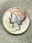 1920 D Mercury Silver Dime, AU+++++ Full FSB High Grade Toned Red Hue Free Ship